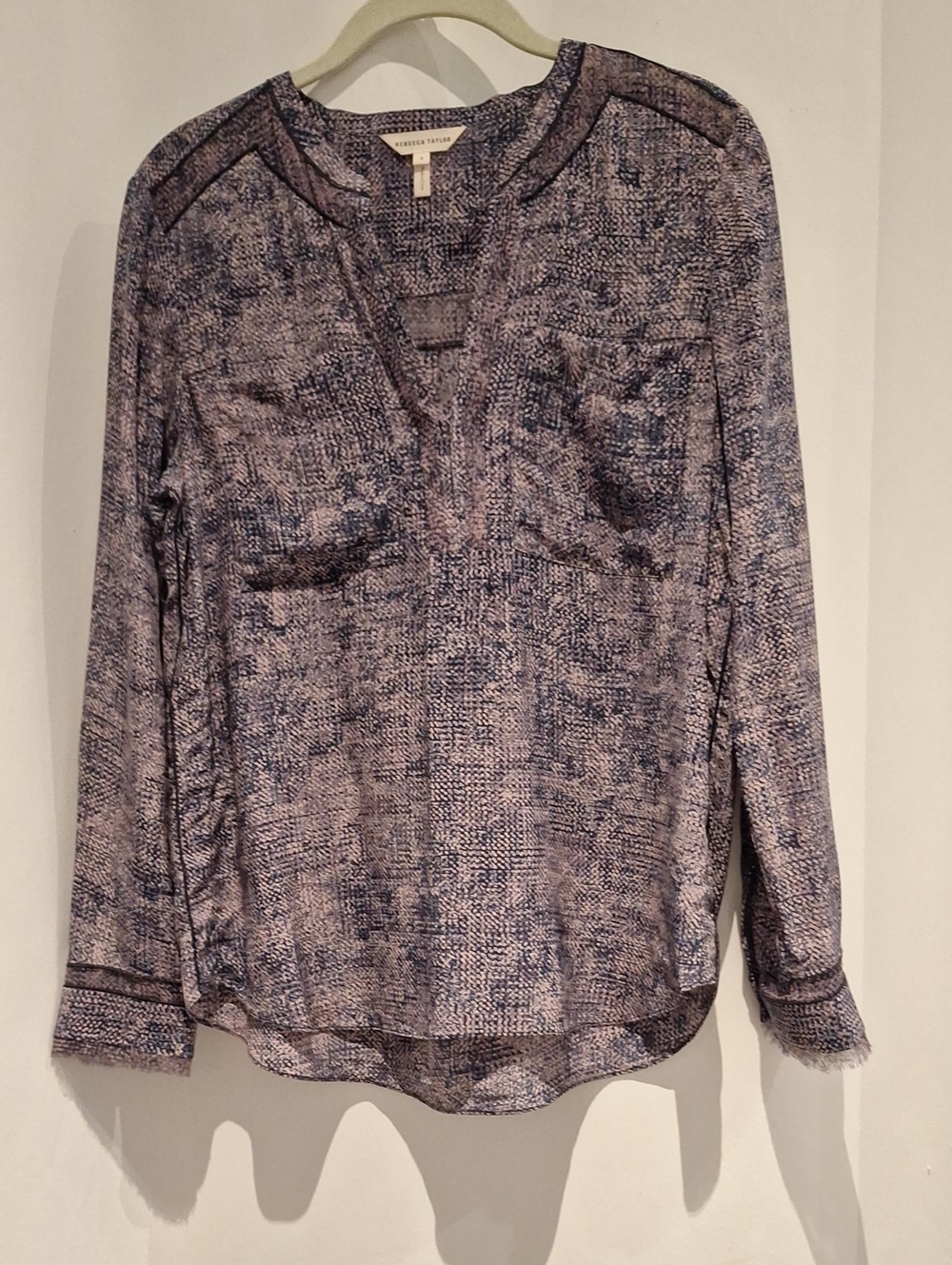 Rebecca Taylor Blue- Purple Printed V-Neck Blouse Silk